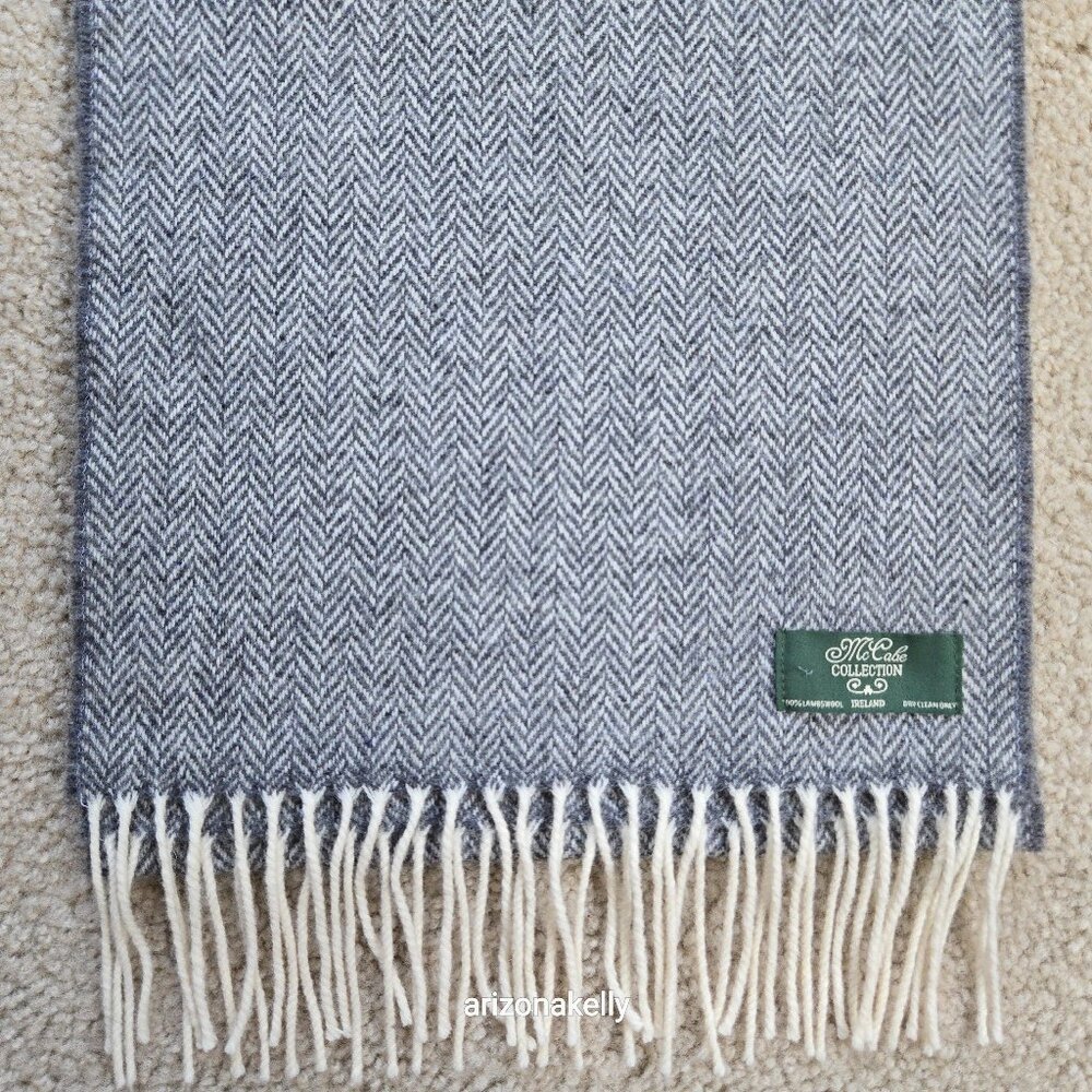 NWOT McCabe Collection Lambswool Scarf 100% Wool Grey Herringbone Ireland - Picture 3 of 12